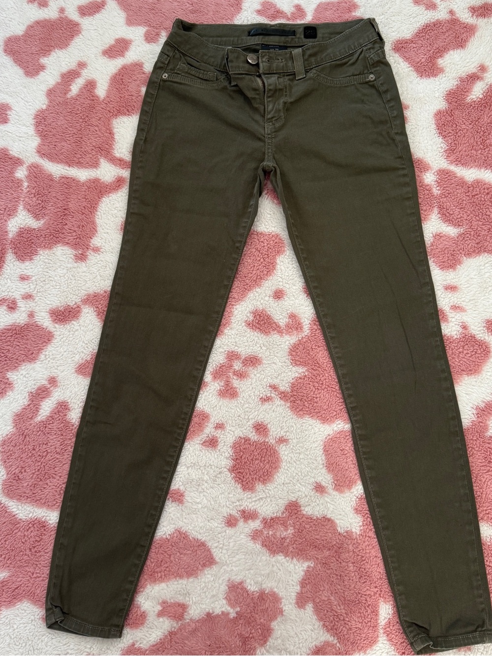 SP Black Label Olive Green Skinny Jeans Size 25 USA Made Stretch Y2K Indie Pants